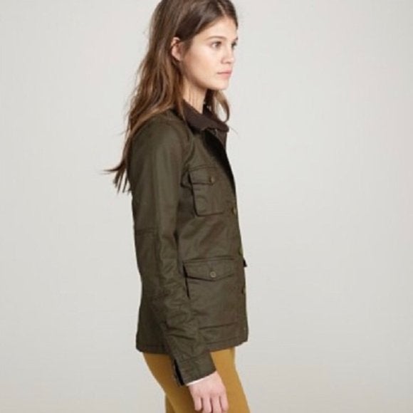 J. Crew Washed Aged waxed utility jacket green Kitschy Style LLC